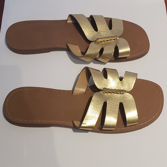 Banana Republic Slip On Slides Sandals Metallic Gold Sz 6 - Picture 2 of 6